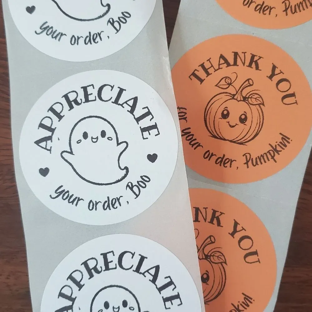 3/$15 50pc Halloween Thank You Stickers Orange Pumpkin Ghost Shipping 2